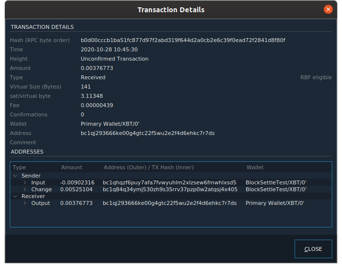 Transaction details includes RBF signaling
