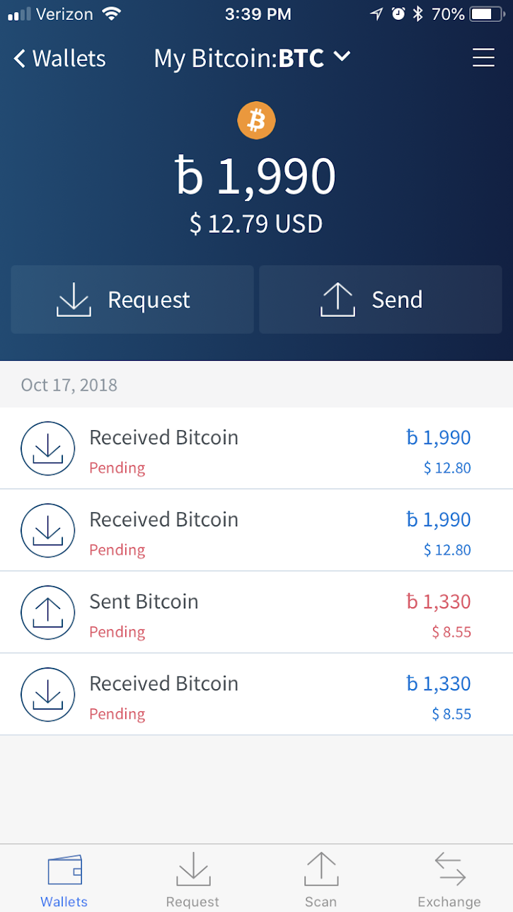 Receiving Bumped RBF Transaction - Transaction list with top 2 transactions being the original and bumped RBF transaction. No RBF flag. Note that the balance only went up by the value of one of the transactions.
