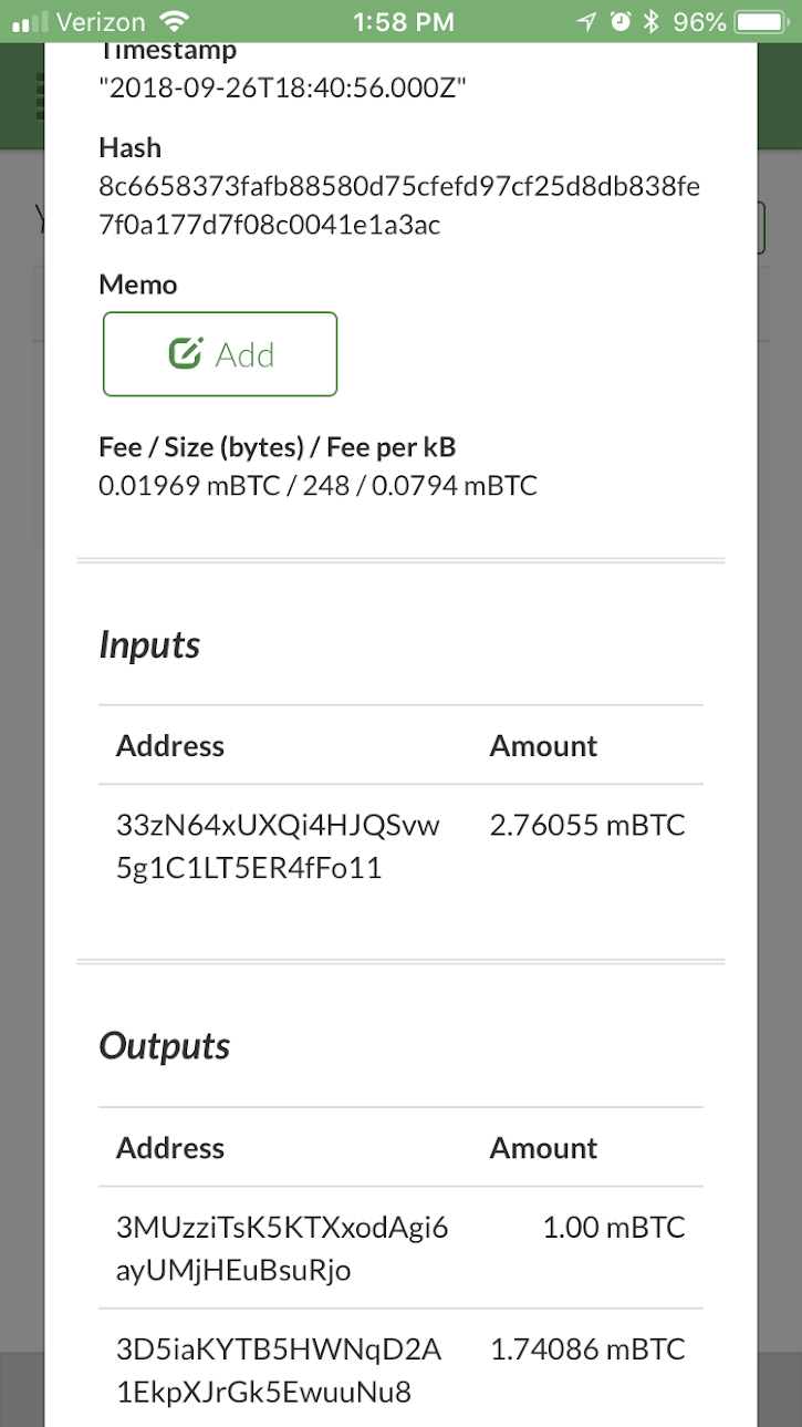 Receiving Replacement Transaction - Transaction details for confirmed, replacement transaction. No note of double spend or RBF. “double spend by txhash” field disappears.
