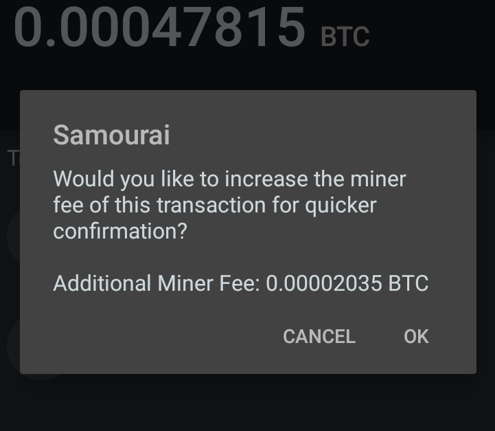 Sending Transaction - Prompt when “increase tx fee” is chosen. Miner fee not customizable.

