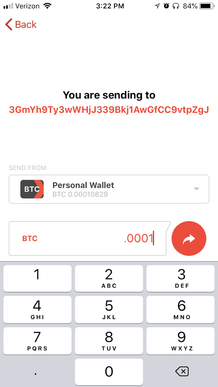 Sending Transaction - Default wallet send screen

