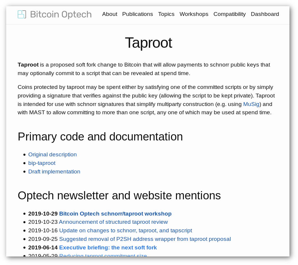 Example of a topic page: Taproot