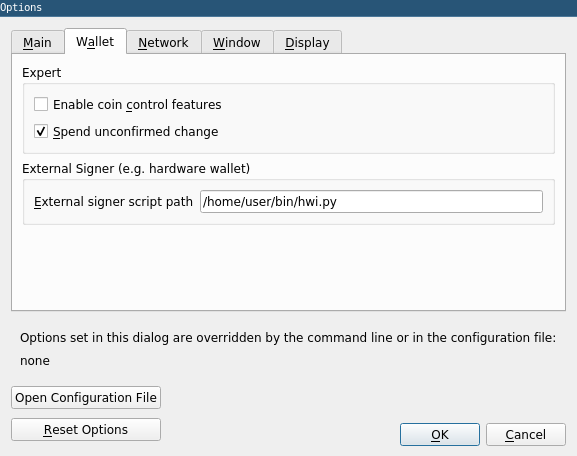 Screenshot of HWI path configuration option