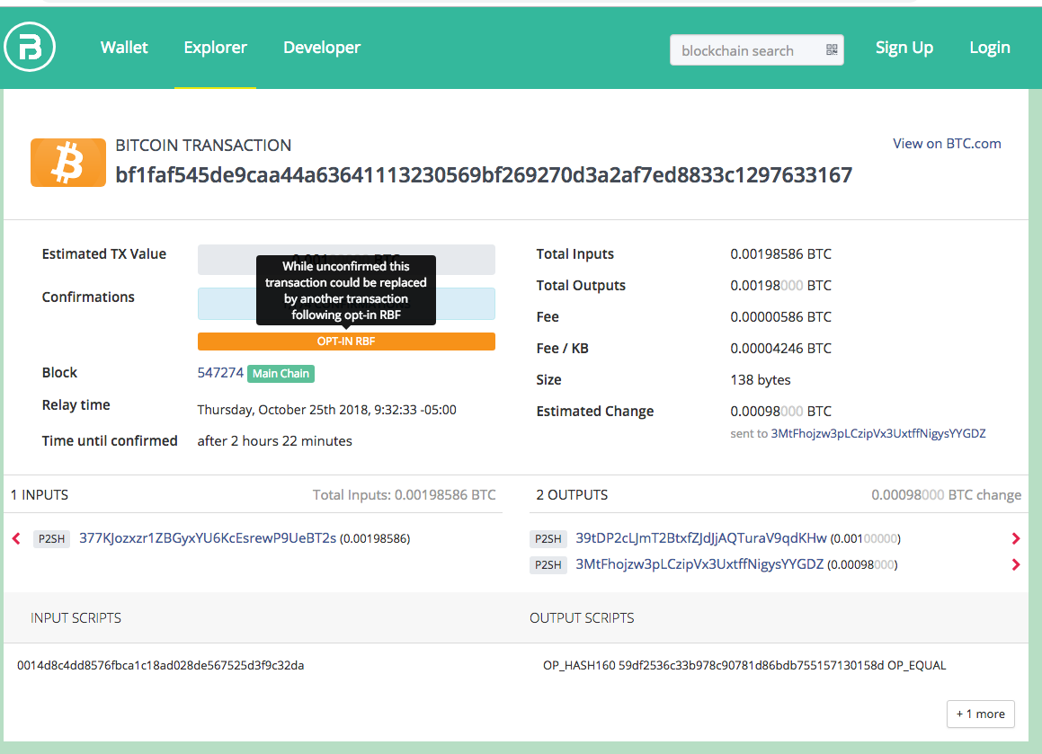 blocktrail.com explorer transaction details showing opt-in rbf label
screenshot