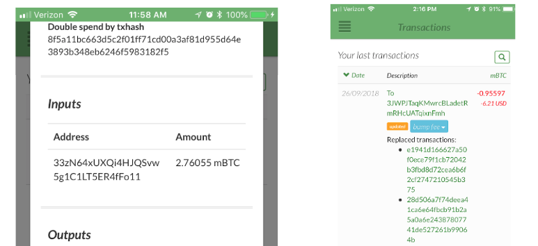 GreenAddress transaction details and transaction list
screenshots